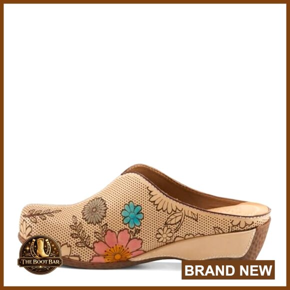 Leather Mules Wedge Heel Clogs Size 40 Almond Toe Pull-On - Picture 3 of 7